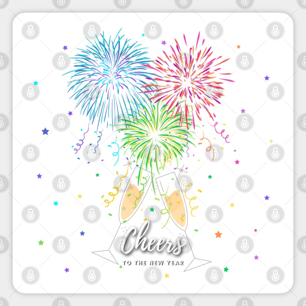 Cheers to the New Year Fireworks, Champagne Flutes and Stars Magnet by Deez Pixel Studio